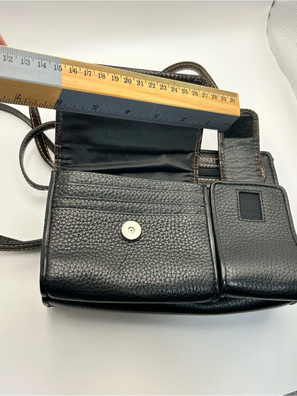 Brighton Vintage Pebble Leather Crossbody Purse Two-tone Black Brown Organizer - Picture 5 of 16